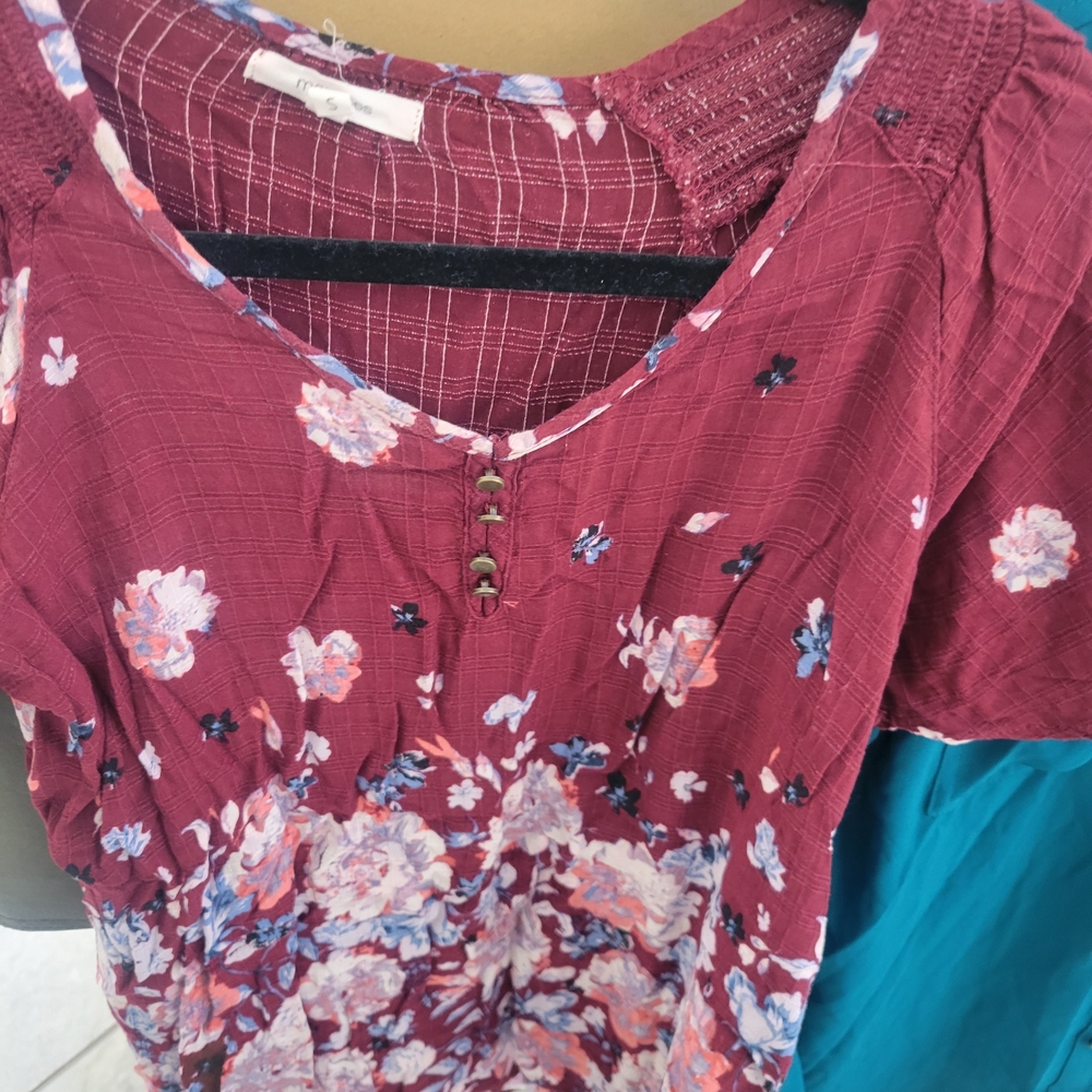 Maurices Burgundy Floral Blouse